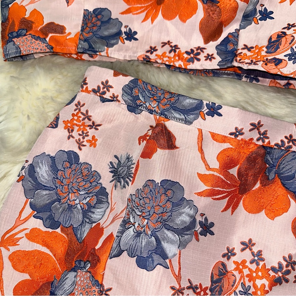 Fashion nova Asami floral skirt set jacquard pink peach orange navy cute - Picture 10 of 14